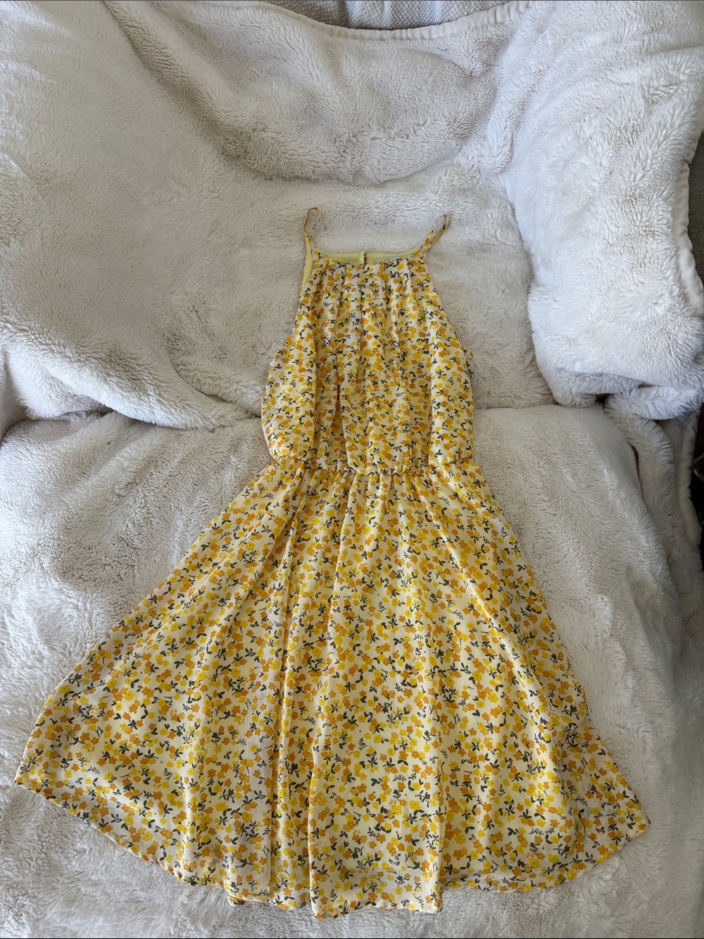 Blue Rain Yellow Floral Spaghetti Strap Dress